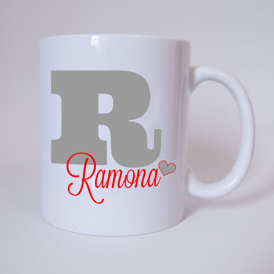Individuelle Namenstasse Buchstabe R (Grau/Rot)