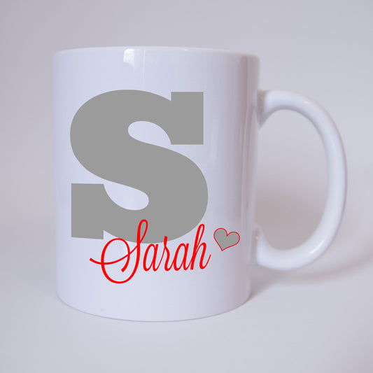Individuelle Namenstasse Buchstabe S (Grau/Rot)