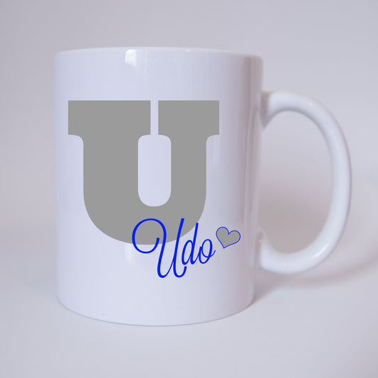 Individuelle Namenstasse Buchstabe U (Grau/Blau)
