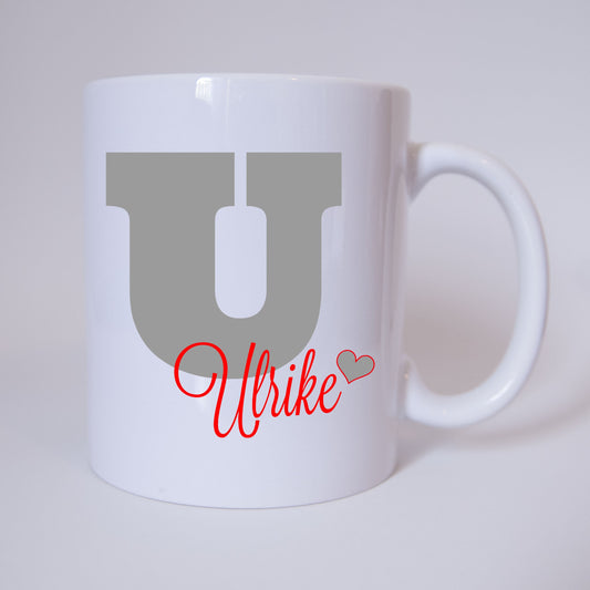 Individuelle Namenstasse Buchstabe U (Grau/Rot)