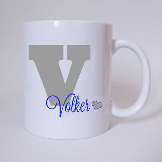 Individuelle Namenstasse Buchstabe V (Grau/Blau)