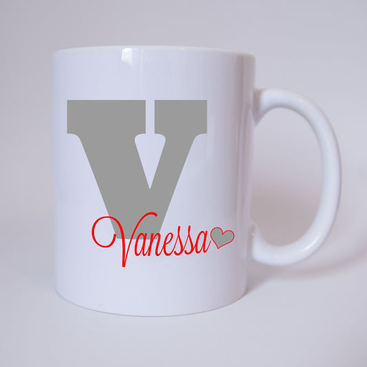 Individuelle Namenstasse Buchstabe V (Grau/Rot)