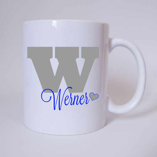 Individuelle Namenstasse Buchstabe W (Grau/Blau)