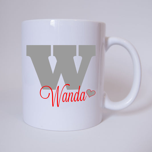 Individuelle Namenstasse Buchstabe W (Grau/Rot)