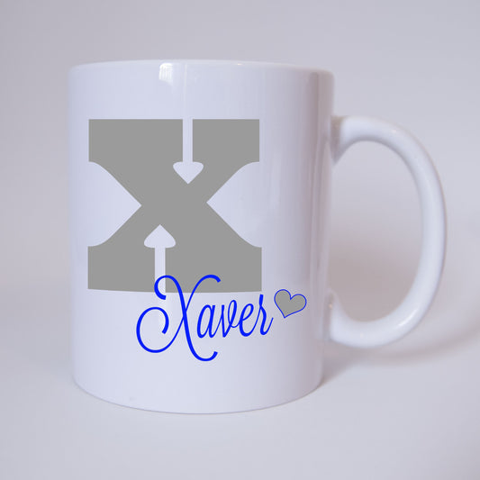 Individuelle Namenstasse Buchstabe X (Grau/Blau)