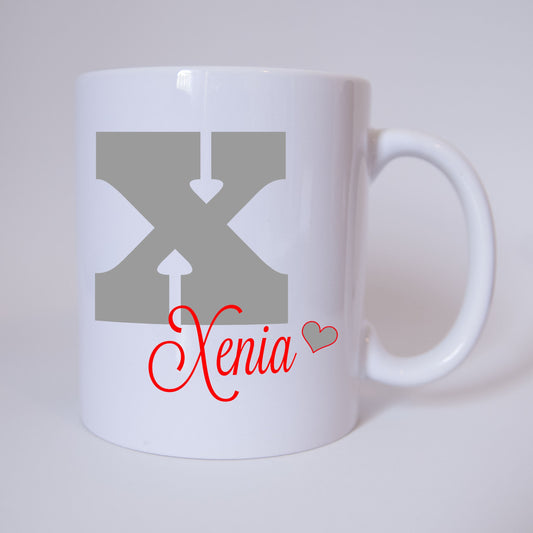 Individuelle Namenstasse Buchstabe X (Grau/Rot)