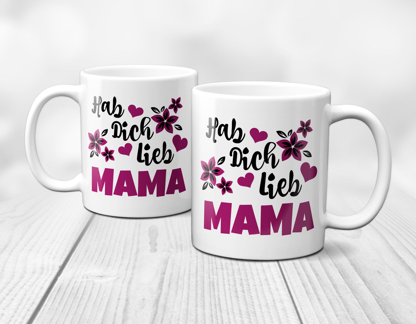 Hab Dich lieb Mama - Tasse mit lila Blüten