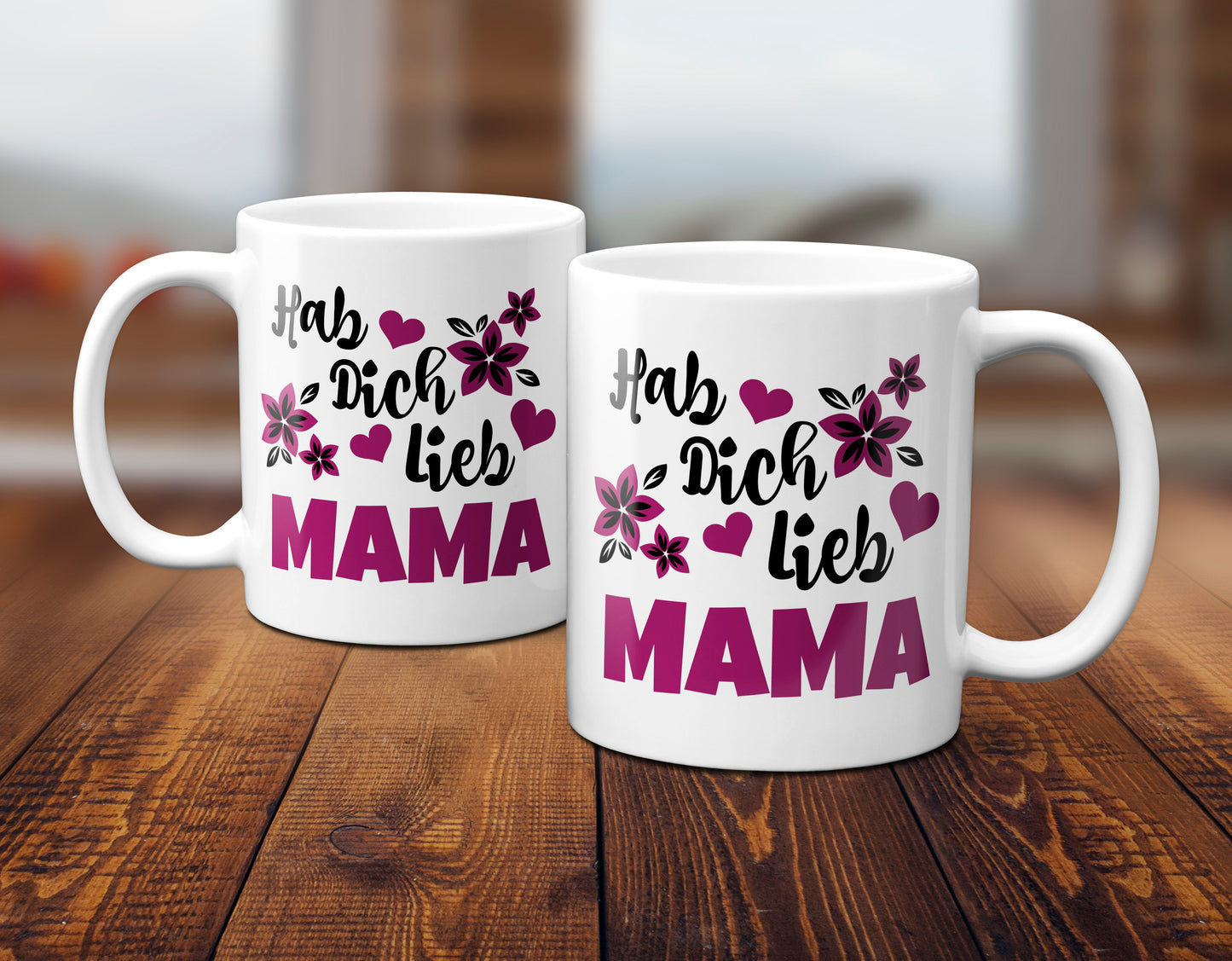 Hab Dich lieb Mama - Tasse mit lila Blüten