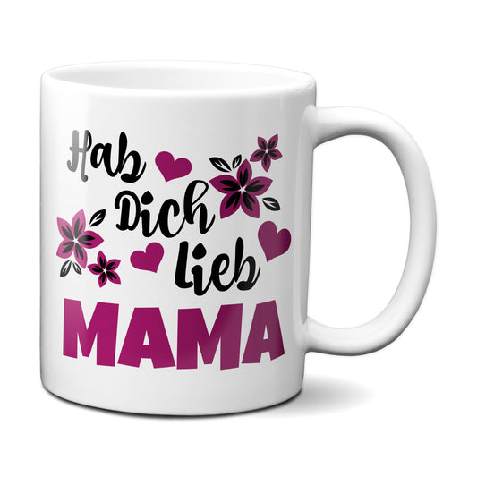 Hab Dich lieb Mama - Tasse mit lila Blüten
