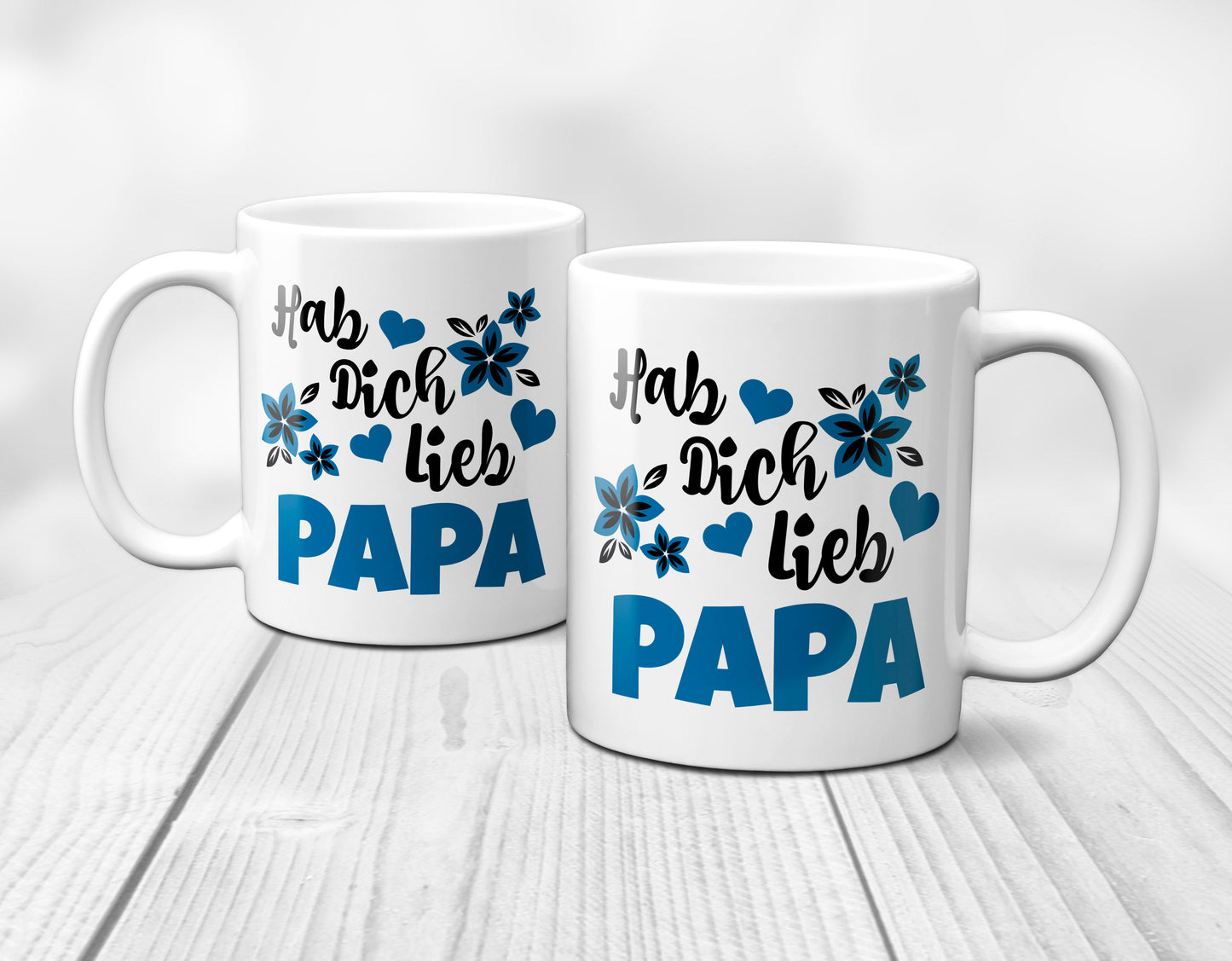 Hab Dich lieb Papa - Tasse mit blauen Blüten