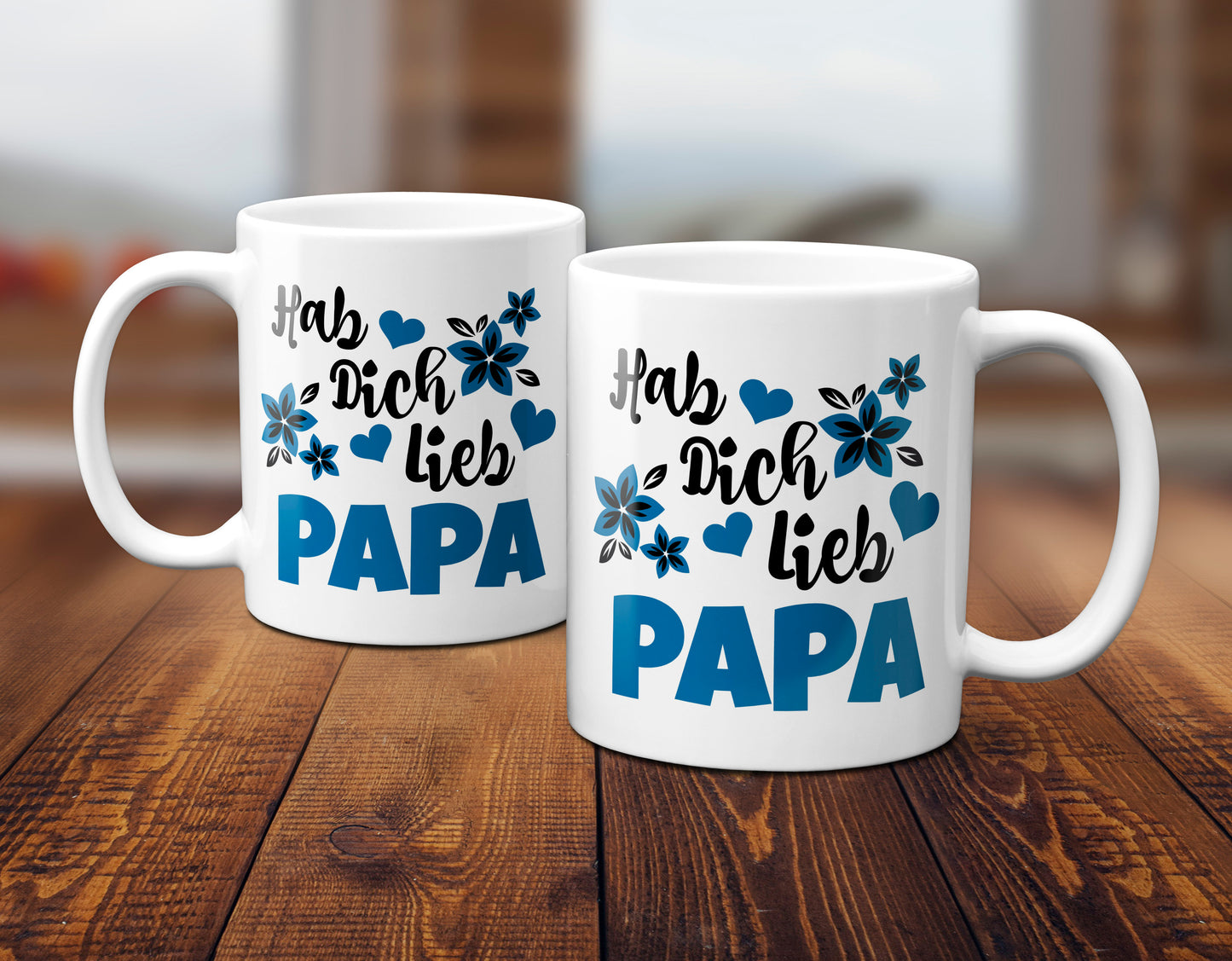 Hab Dich lieb Papa - Tasse mit blauen Blüten