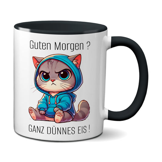 Süße Katze mit Spruch - Guten Morgen? Ganz dünnes Eis! (schwarz)