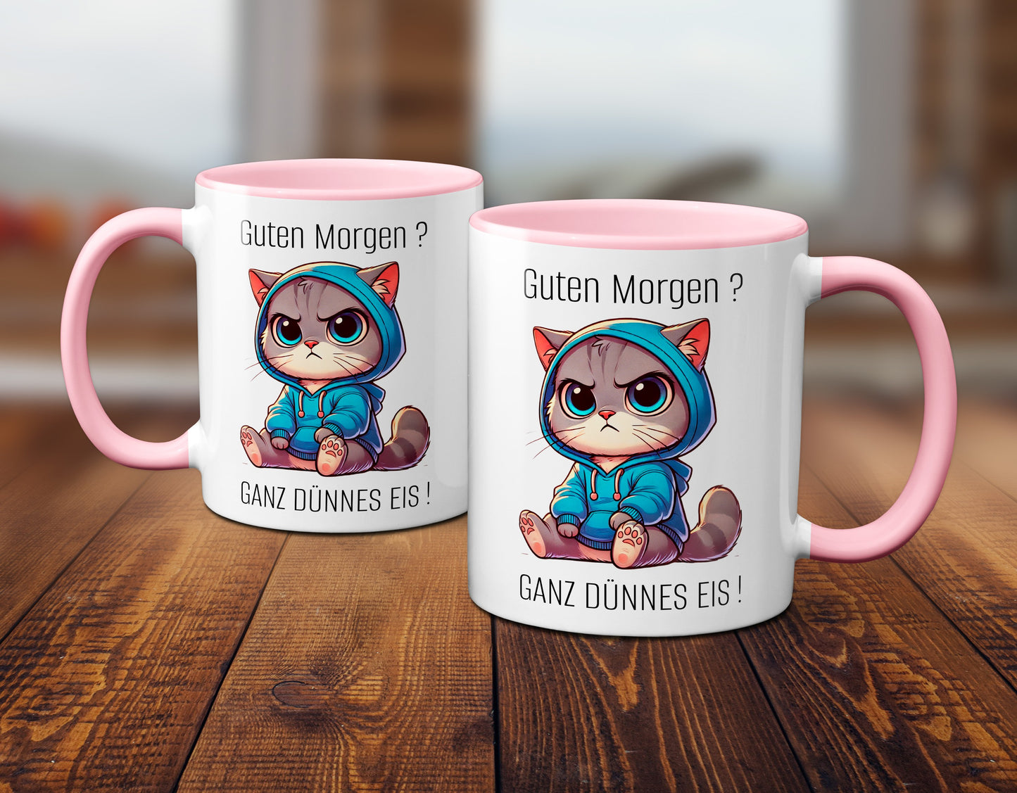 Süße Katze mit Spruch - Guten Morgen? Ganz dünnes Eis! (rosa)