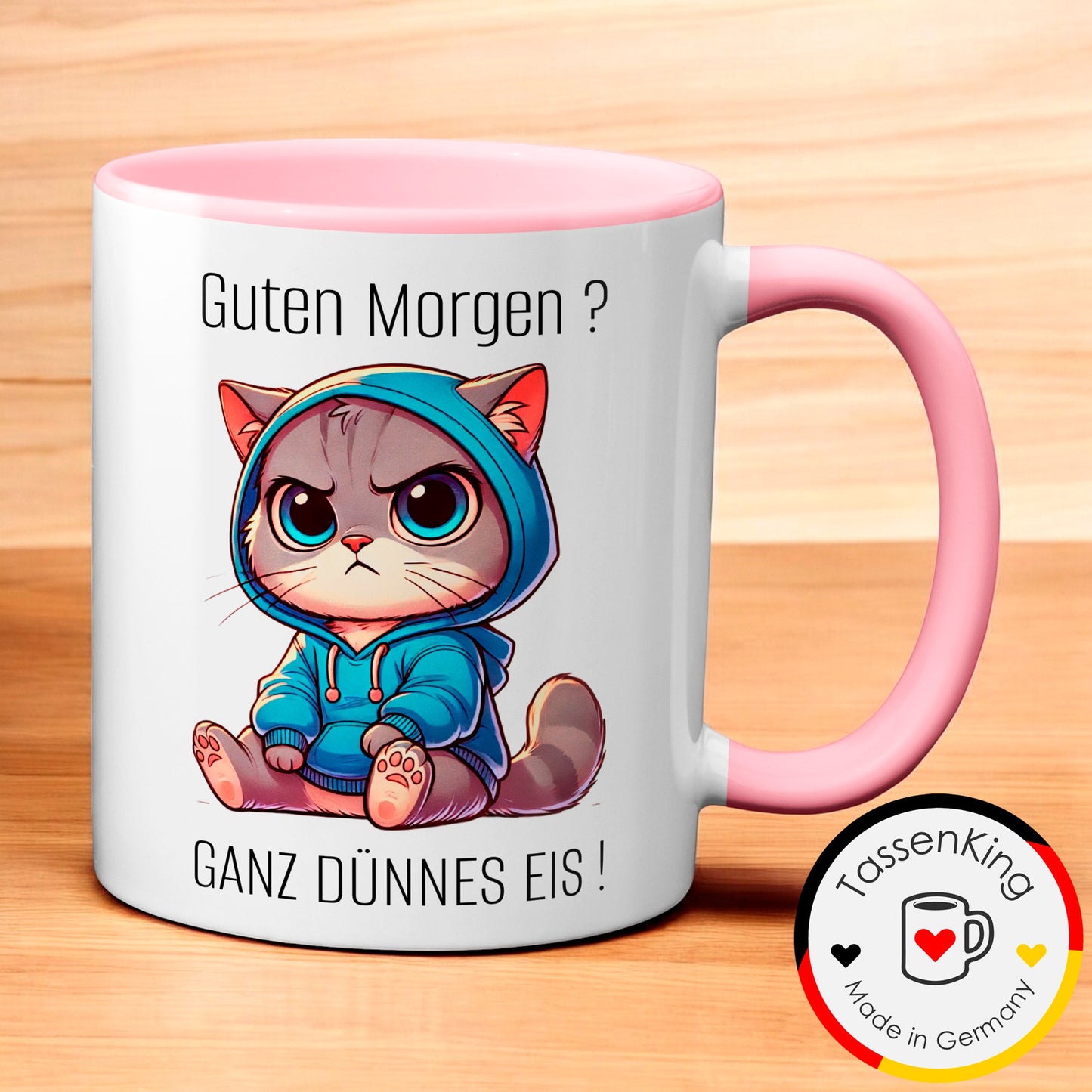 Süße Katze mit Spruch - Guten Morgen? Ganz dünnes Eis! (rosa)