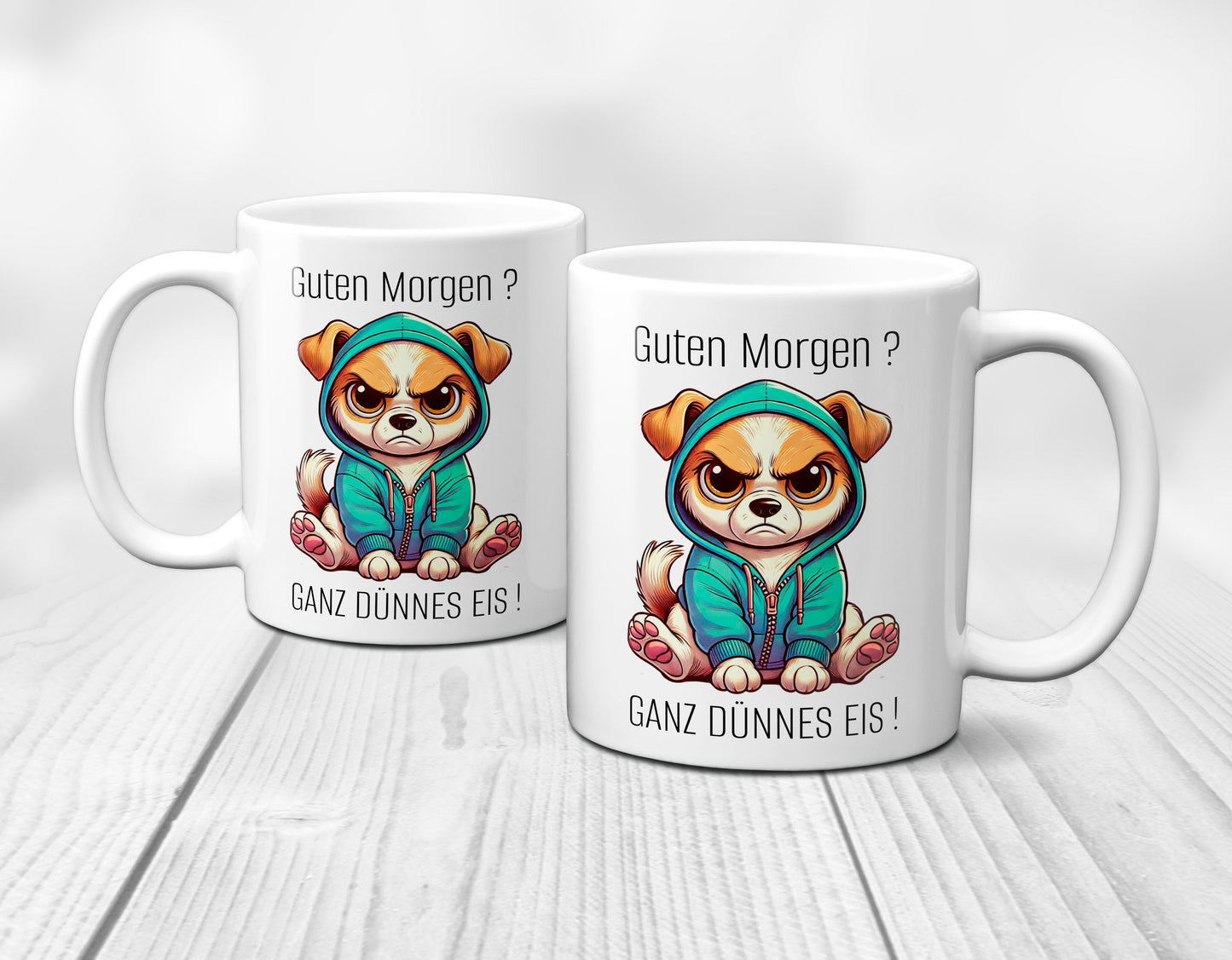 Süßer Hund mit Spruch - Guten Morgen? Ganz dünnes Eis! (weiß)