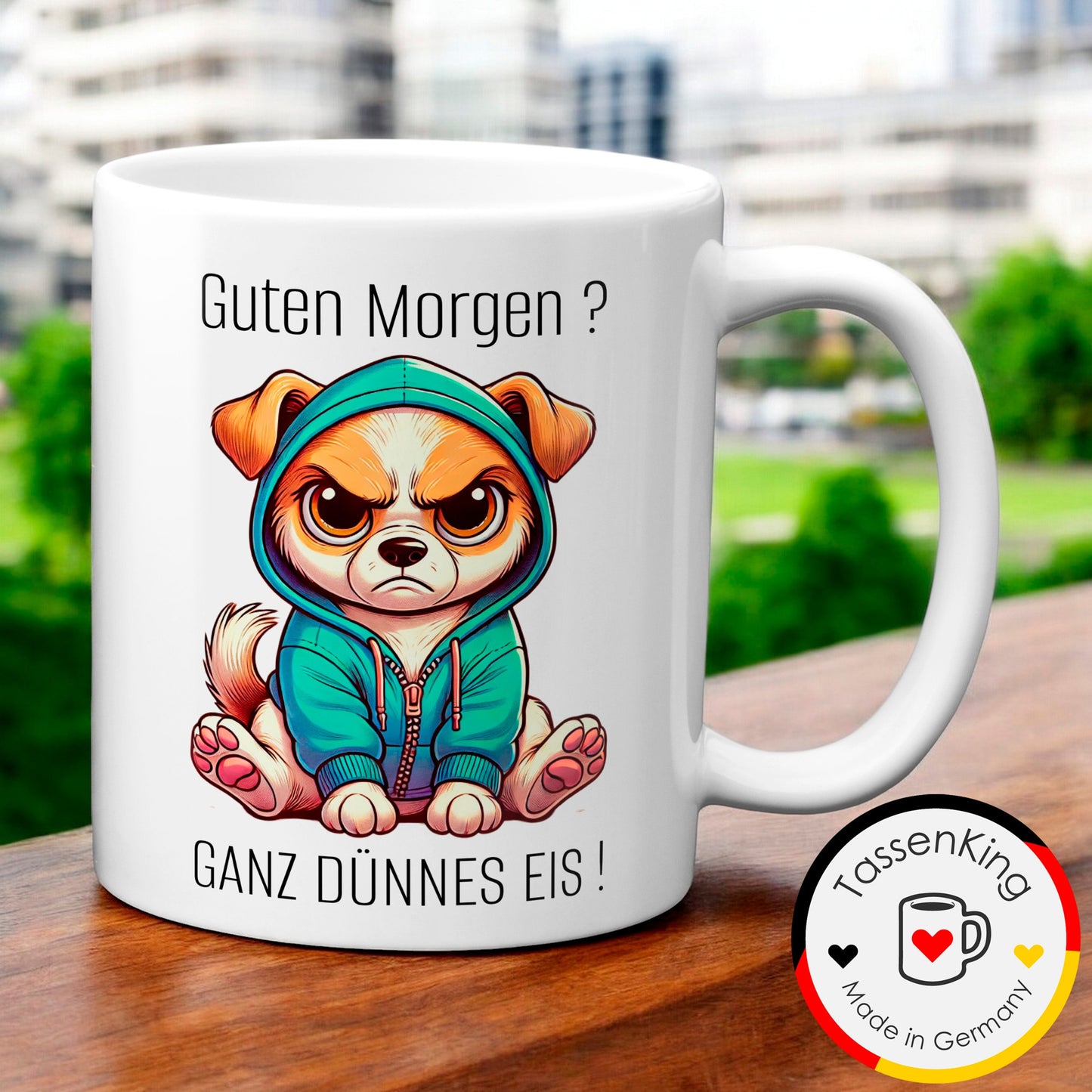 Süßer Hund mit Spruch - Guten Morgen? Ganz dünnes Eis! (weiß)