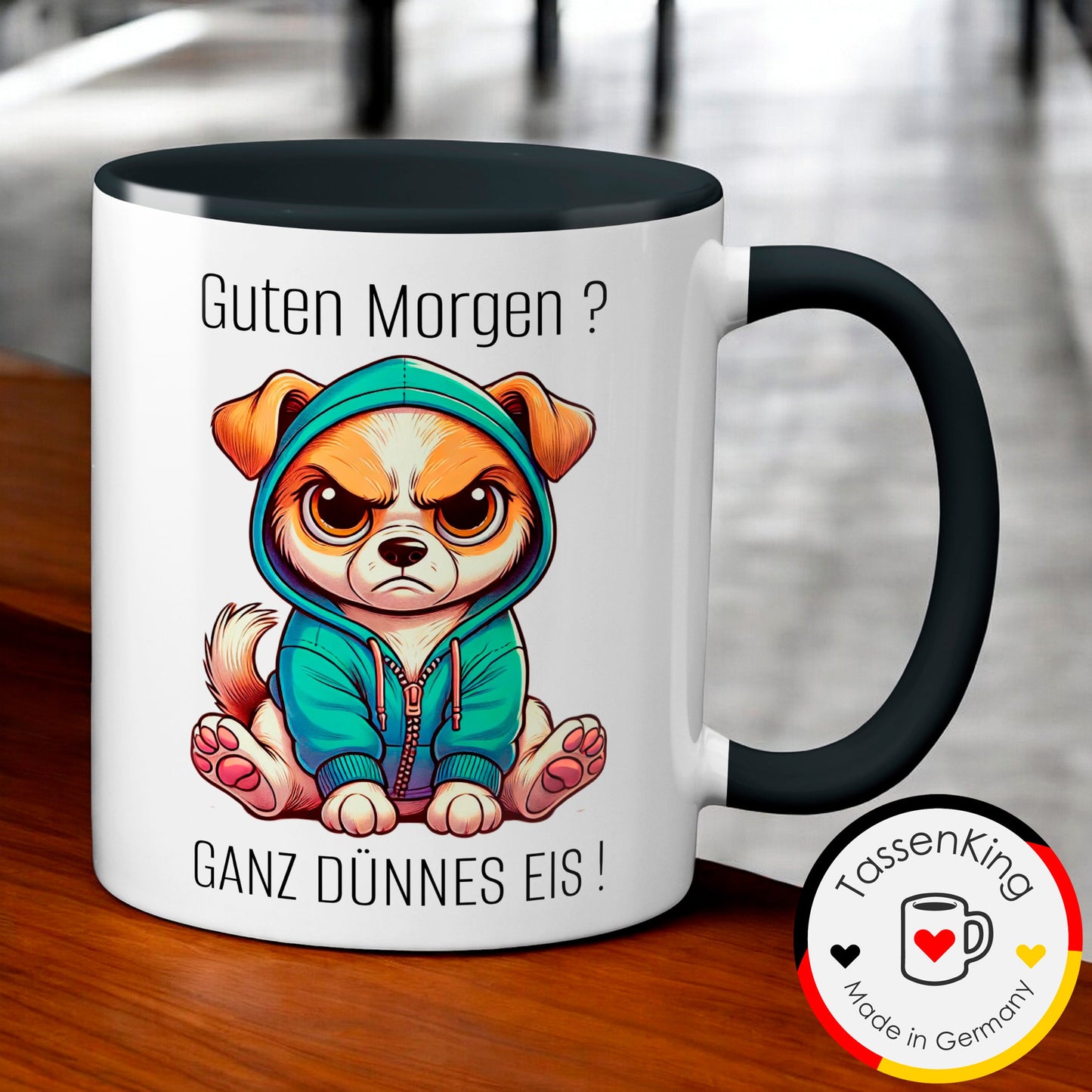 Süßer Hund mit Spruch - Guten Morgen? Ganz dünnes Eis! (schwarz)