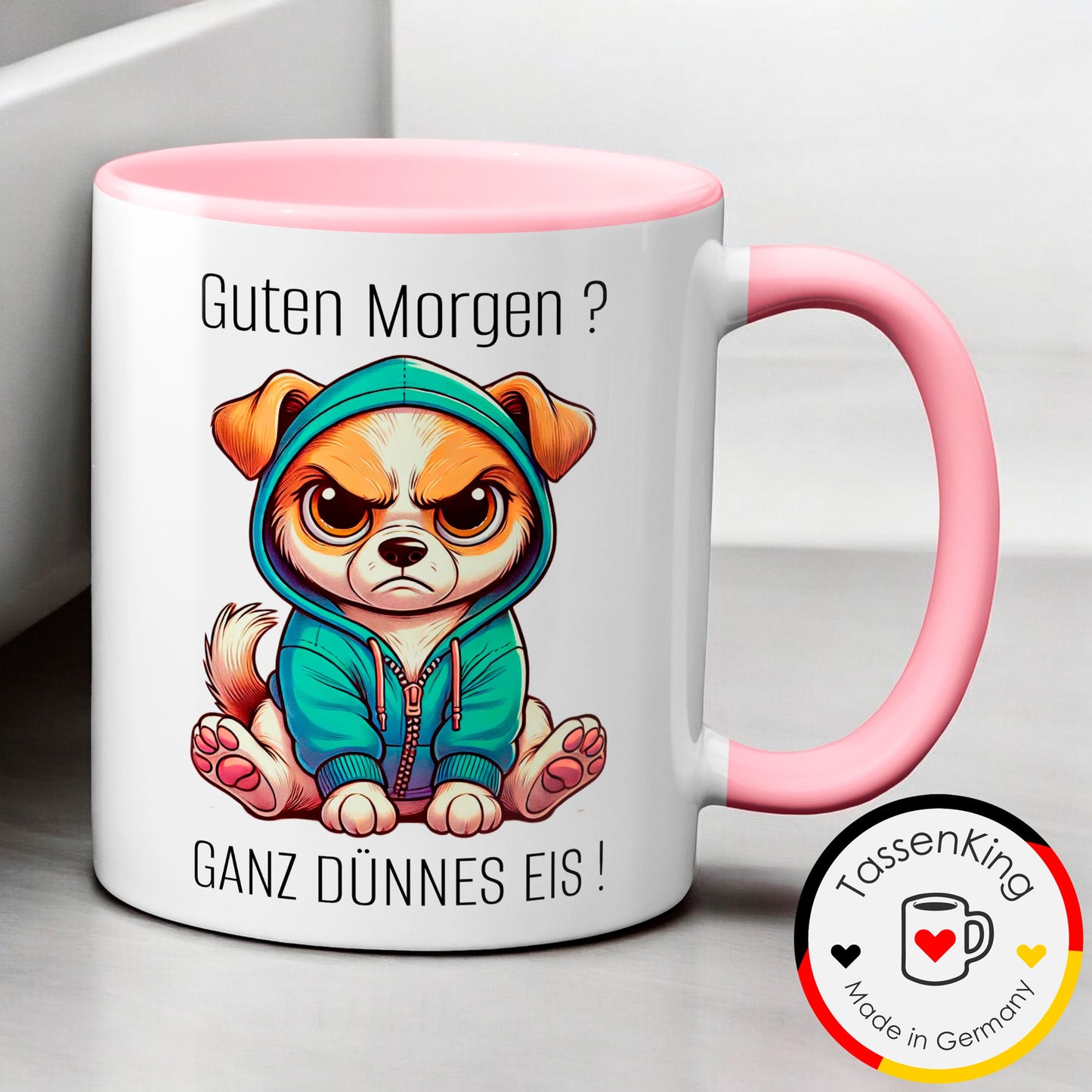 Süßer Hund mit Spruch - Guten Morgen? Ganz dünnes Eis! (rosa)