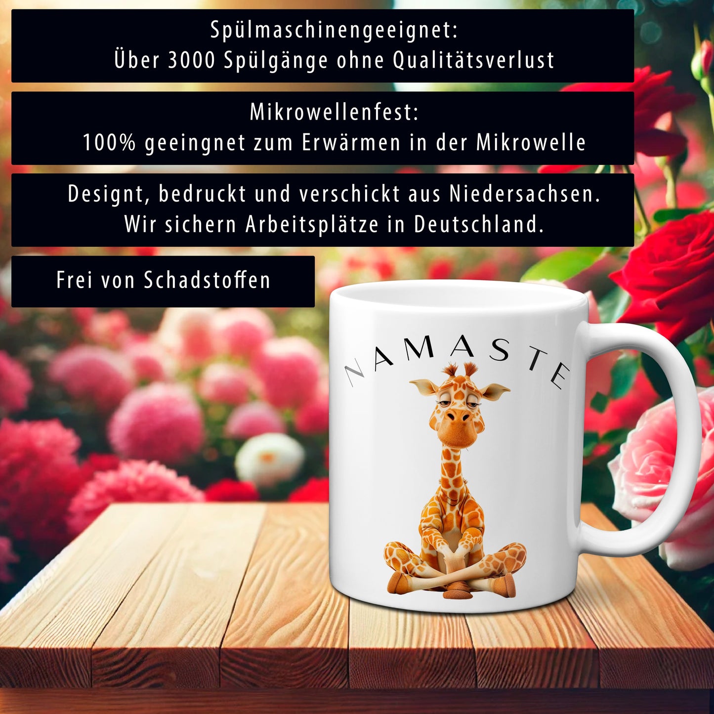 Yoga Giraffe mit entspanntem Blick - Namaste