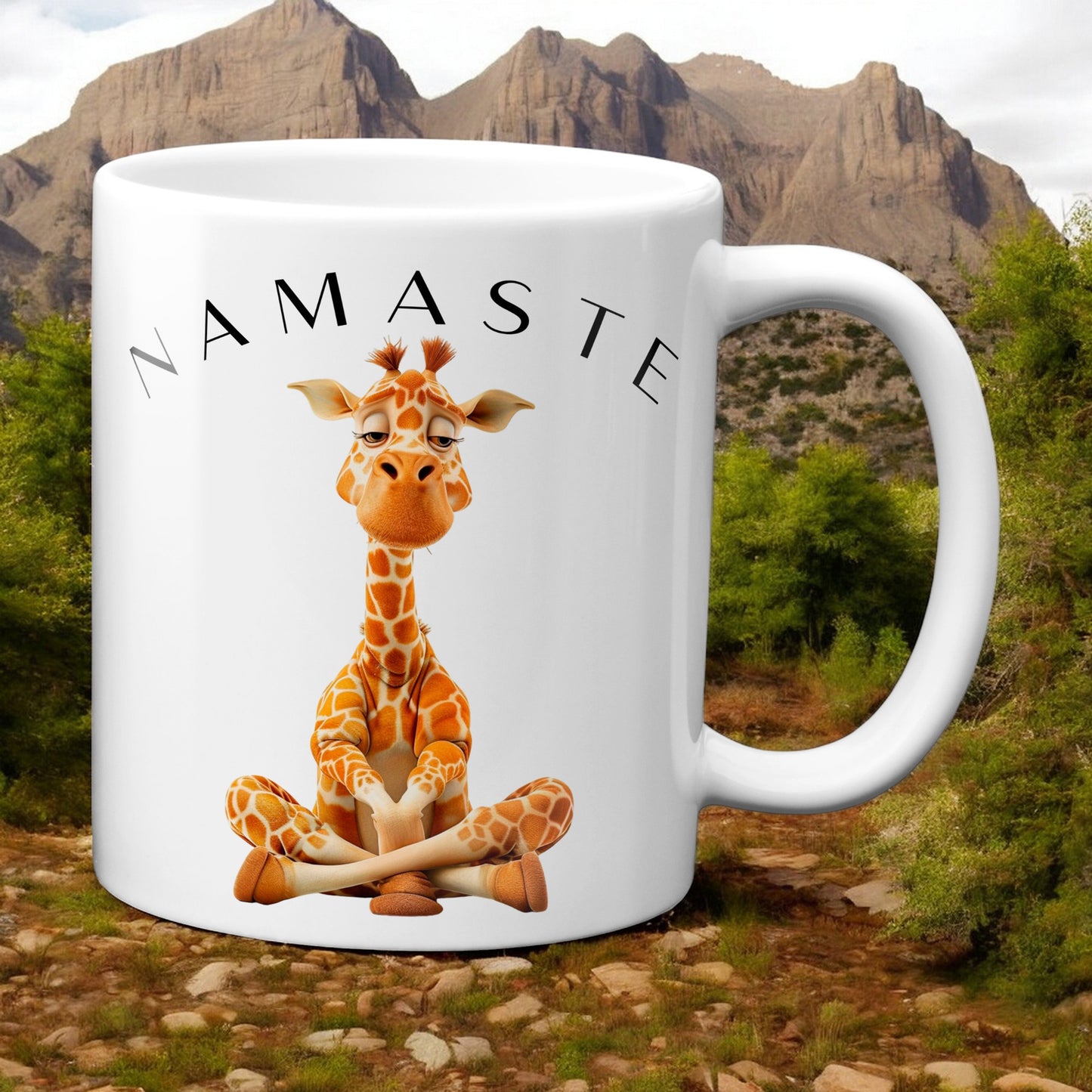 Yoga Giraffe mit entspanntem Blick - Namaste