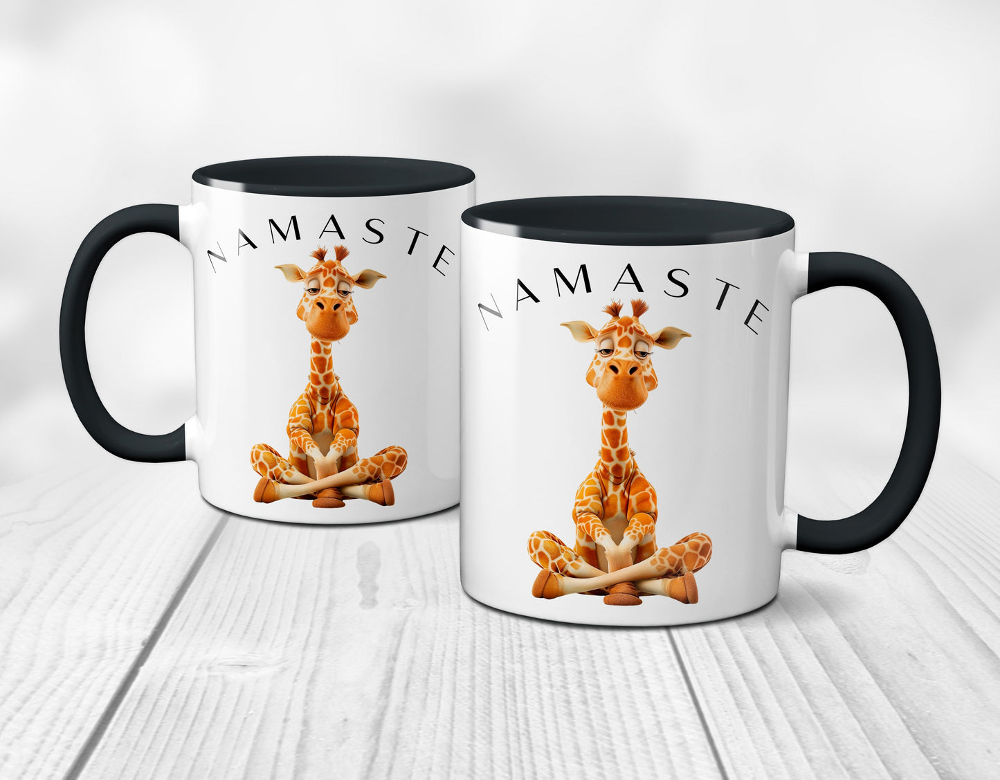 Yoga Giraffe mit entspanntem Blick - Namaste / Schwarz