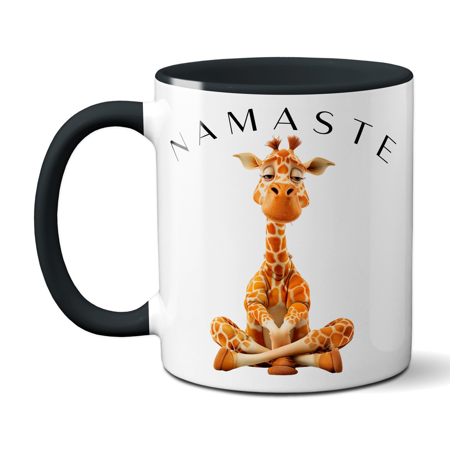 Yoga Giraffe mit entspanntem Blick - Namaste / Schwarz