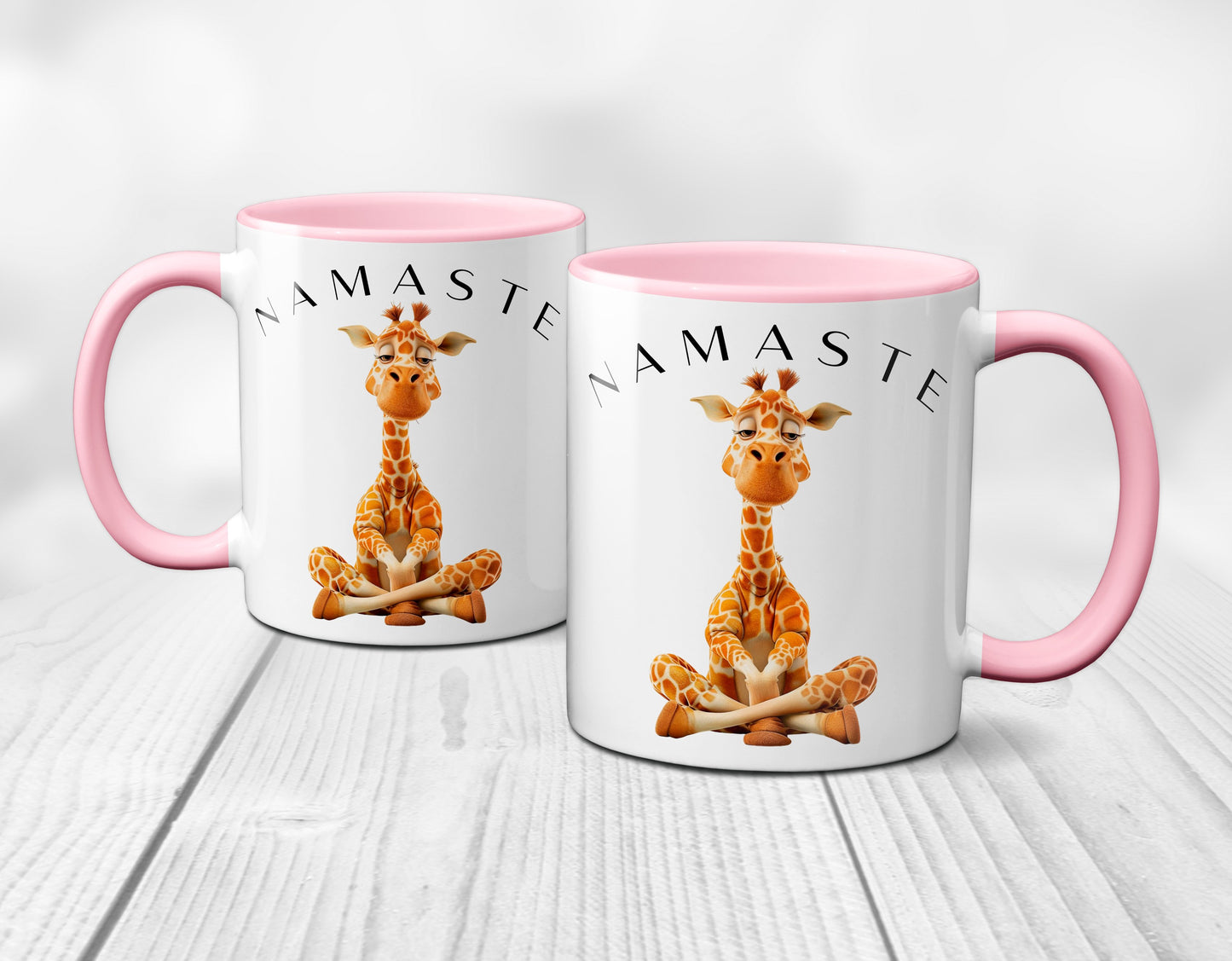 Yoga Giraffe mit entspanntem Blick - Namaste / Rosa