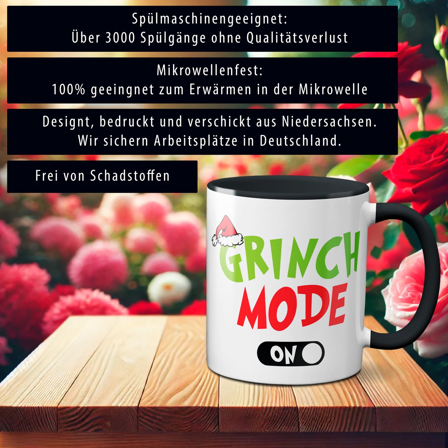 Weihnachten "Grinch Mode On"  - lustig - Tasse - Kaffeebecher (Schwarz)