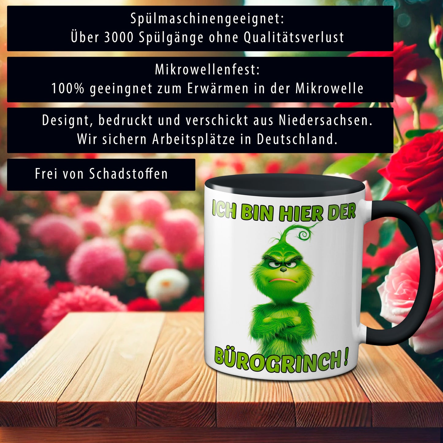 Weihnachten "Bürogrinch"  - lustig - Tasse - Kaffeebecher (schwarz)
