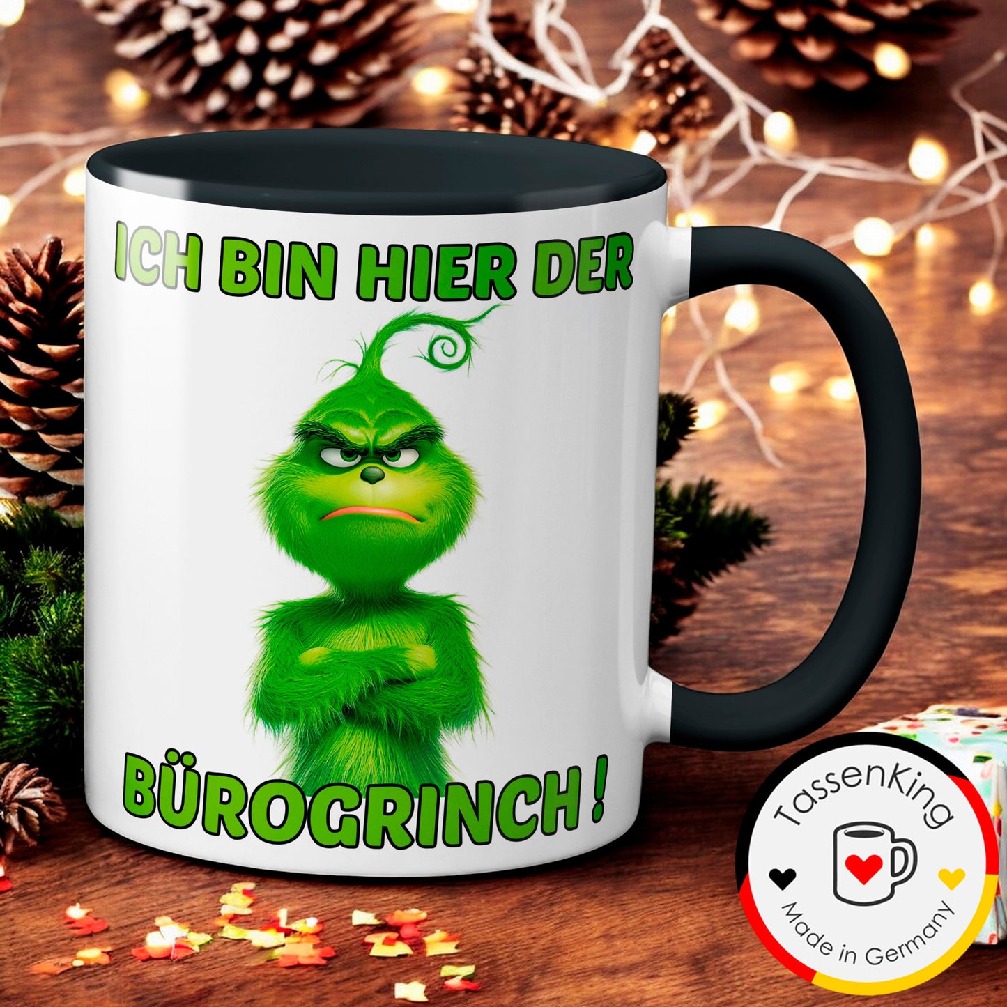 Weihnachten "Bürogrinch"  - lustig - Tasse - Kaffeebecher (schwarz)