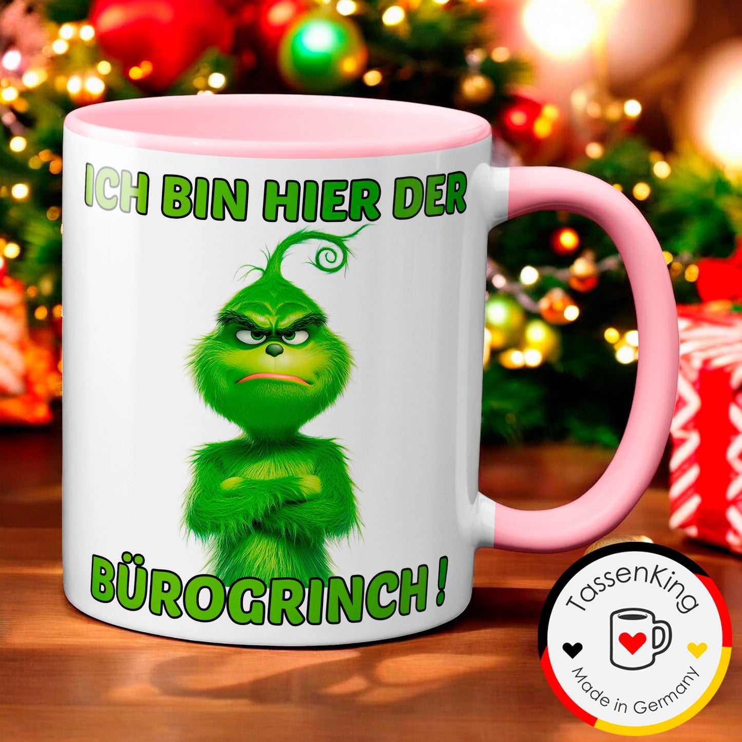 Weihnachten "Bürogrinch"  - lustig - Tasse - Kaffeebecher (rosa)