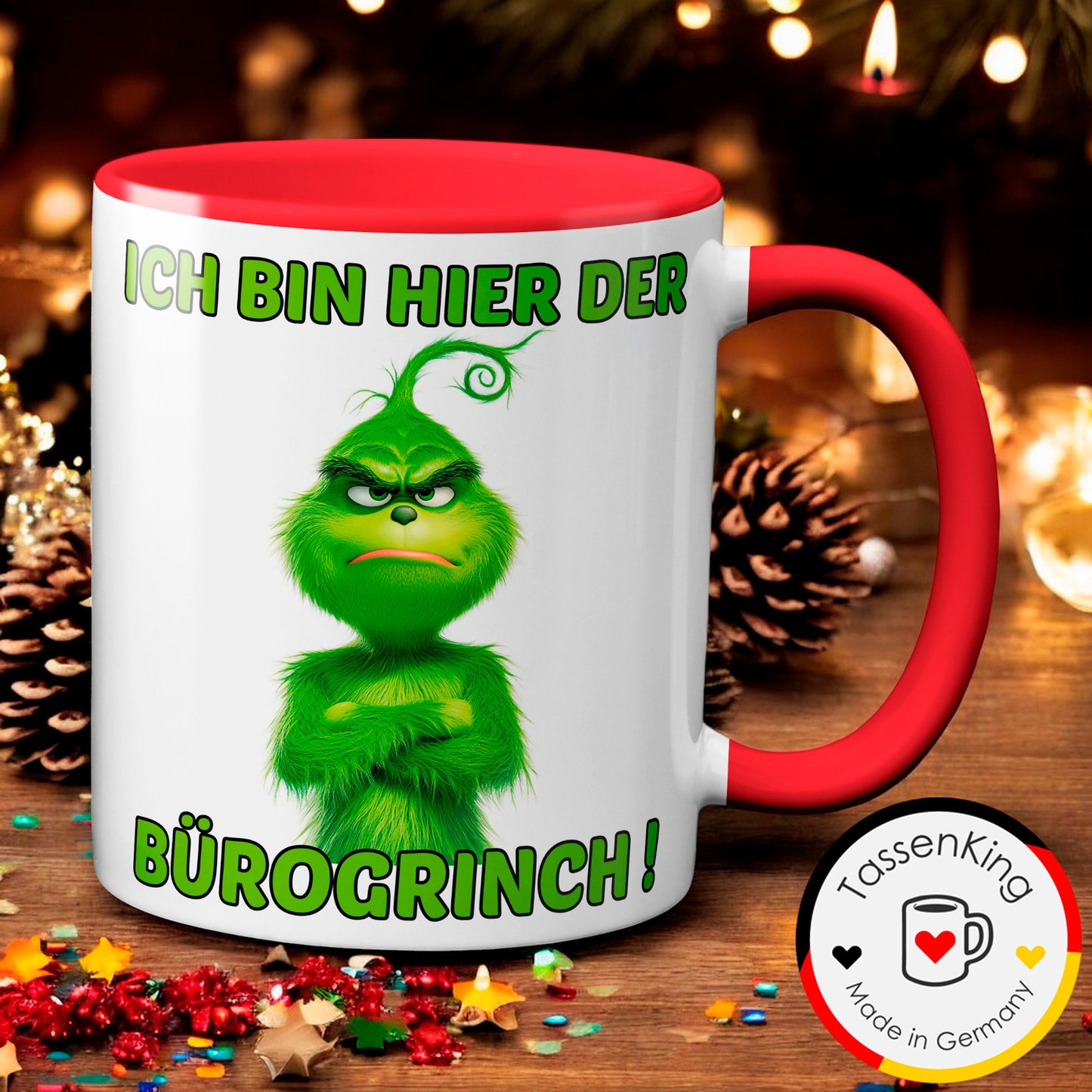 Weihnachten "Bürogrinch"  - lustig - Tasse - Kaffeebecher (rot)