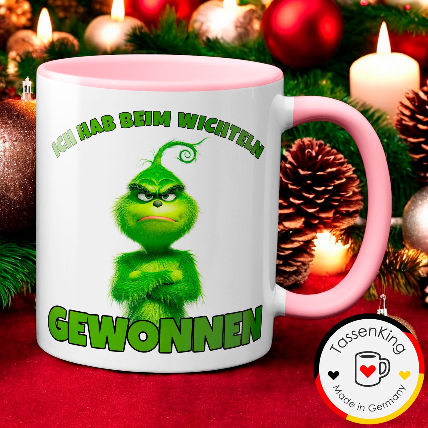 Anti Weihnachten "Ich hab beim Wichteln gewonnen" - Tasse - Kaffeebecher (rosa)