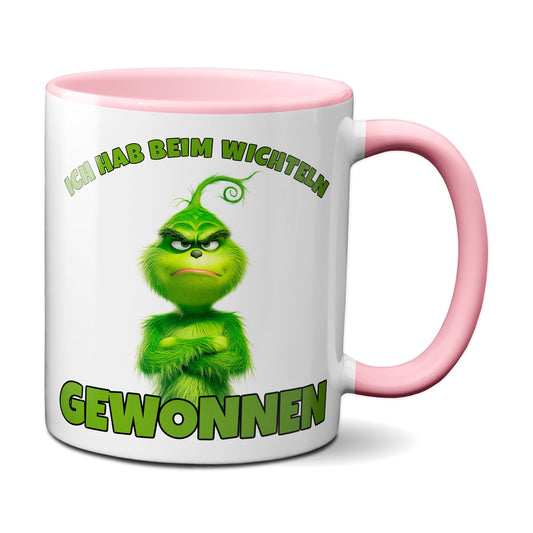 Anti Weihnachten "Ich hab beim Wichteln gewonnen" - Tasse - Kaffeebecher (rosa)