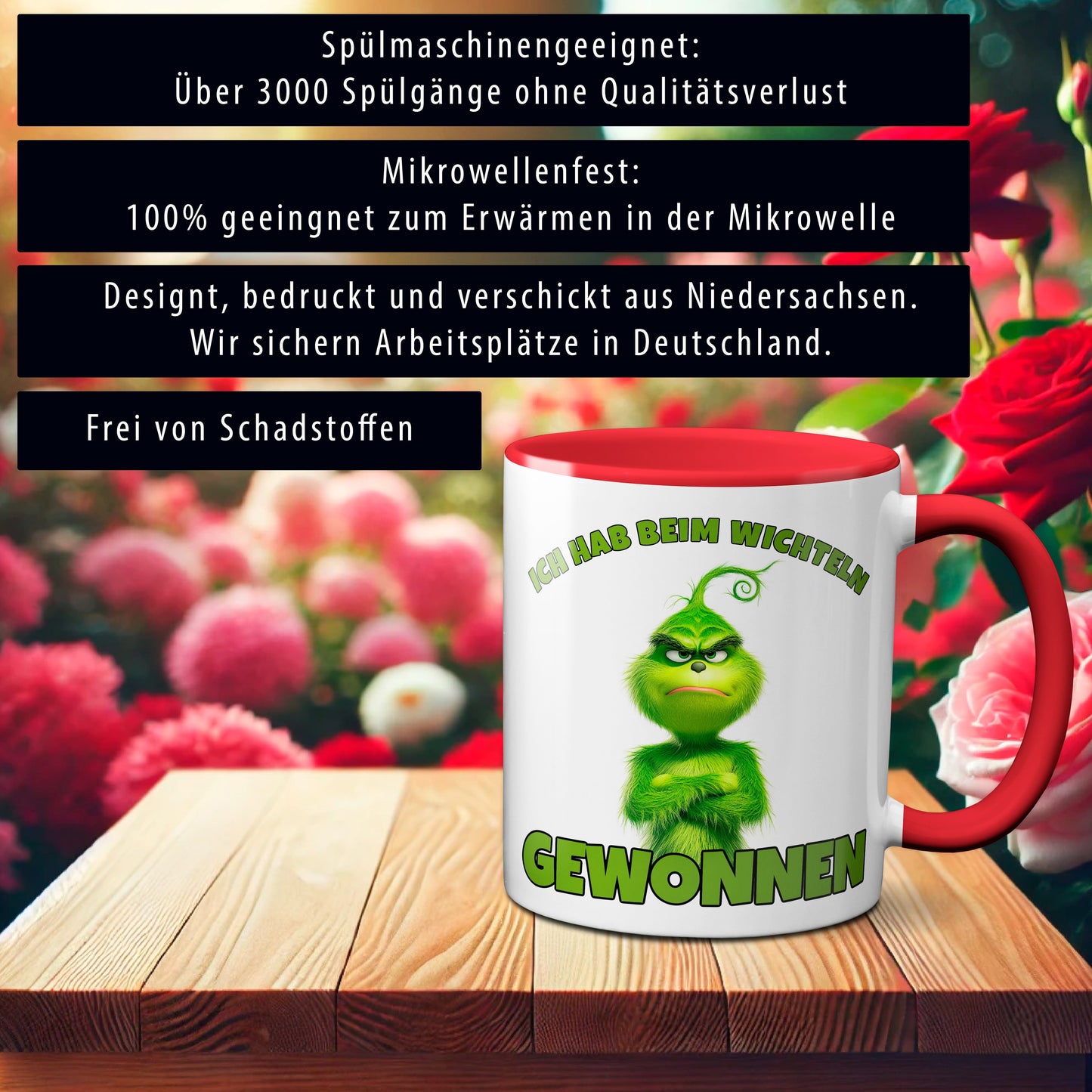 Anti Weihnachten "Ich hab beim Wichteln gewonnen" - Tasse - Kaffeebecher (rot)