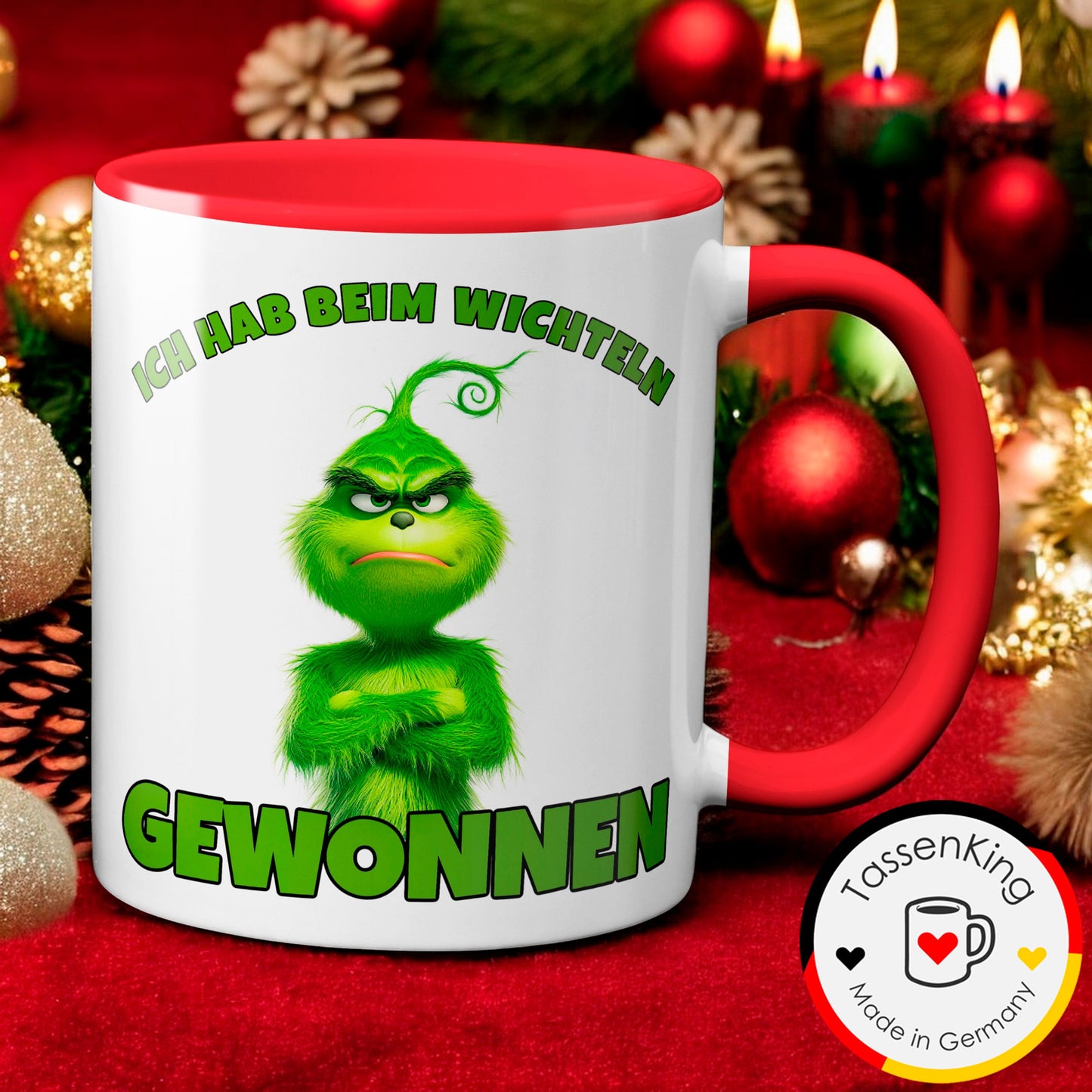 Anti Weihnachten "Ich hab beim Wichteln gewonnen" - Tasse - Kaffeebecher (rot)