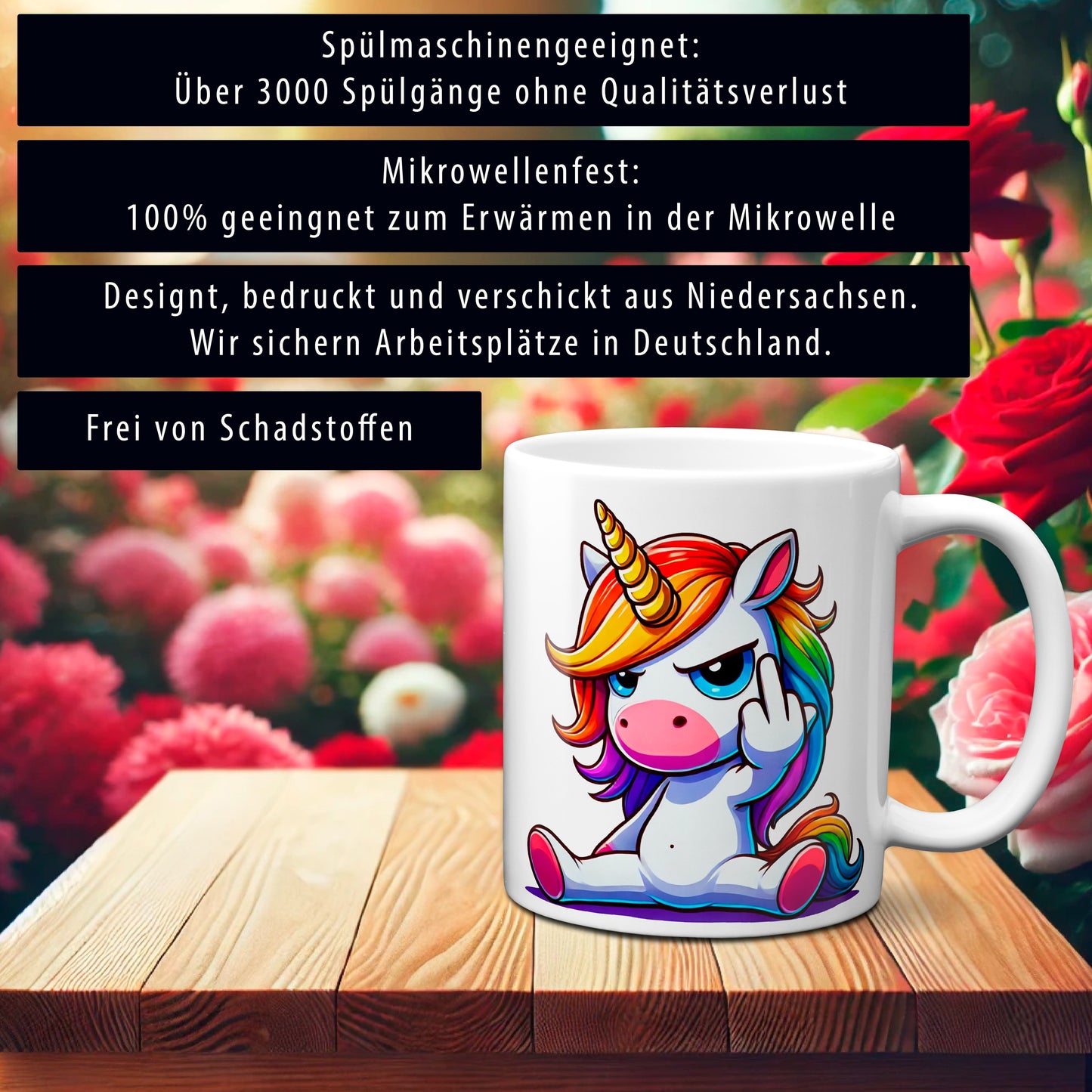 Einhorn mit Mittelfinger - Tasse - Kaffeebecher (Weiß)