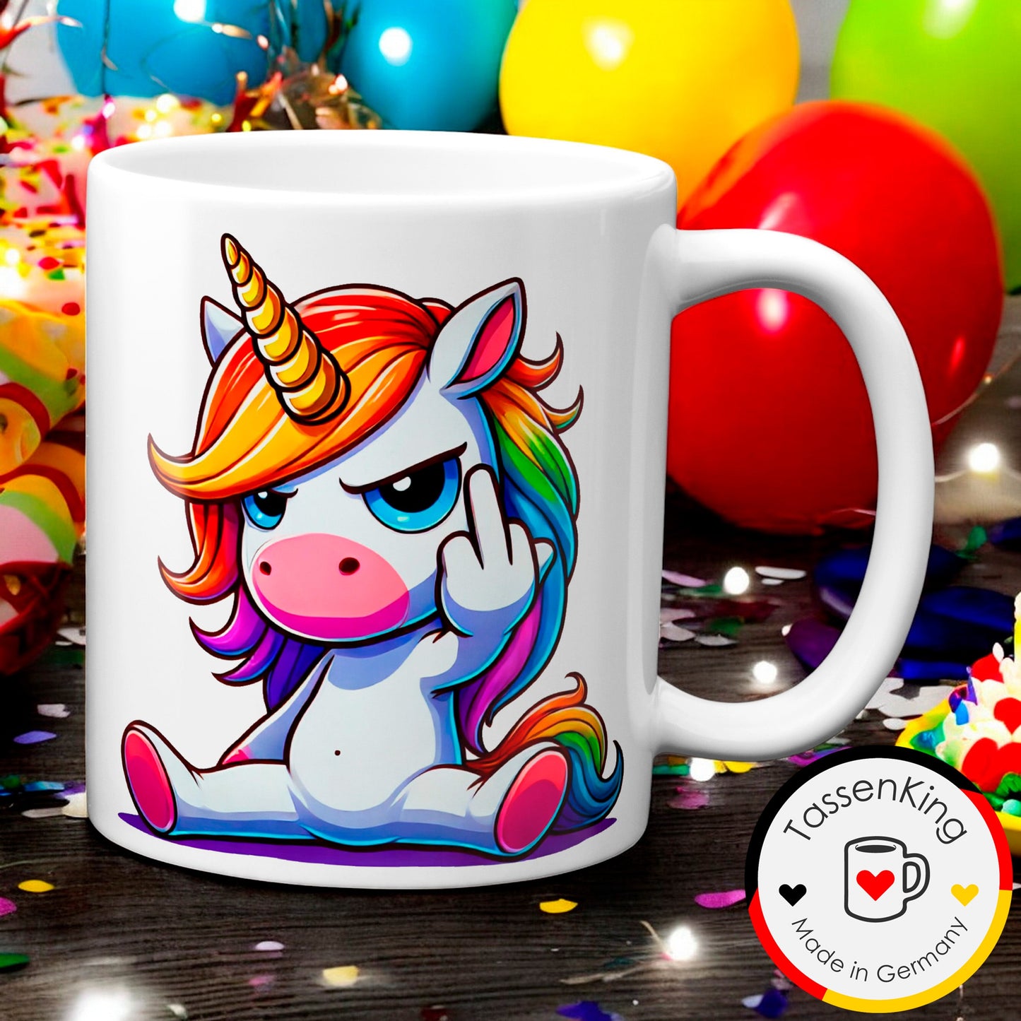 Einhorn mit Mittelfinger - Tasse - Kaffeebecher (Weiß)