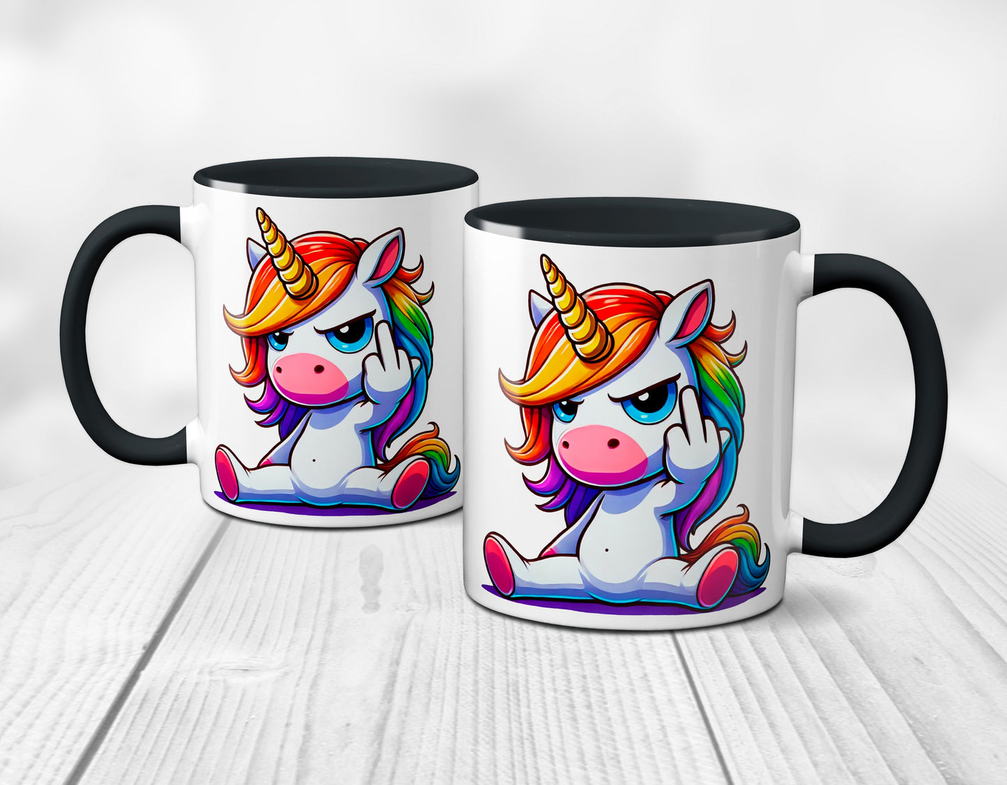 Einhorn mit Mittelfinger - Tasse - Kaffeebecher (Schwarz)