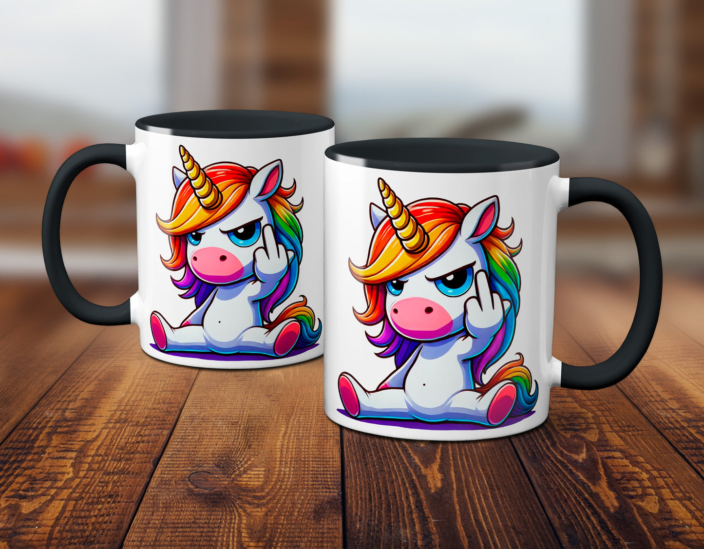 Einhorn mit Mittelfinger - Tasse - Kaffeebecher (Schwarz)