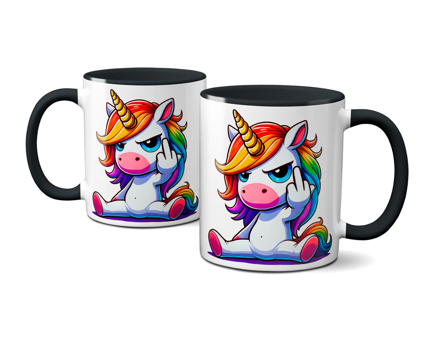 Einhorn mit Mittelfinger - Tasse - Kaffeebecher (Schwarz)