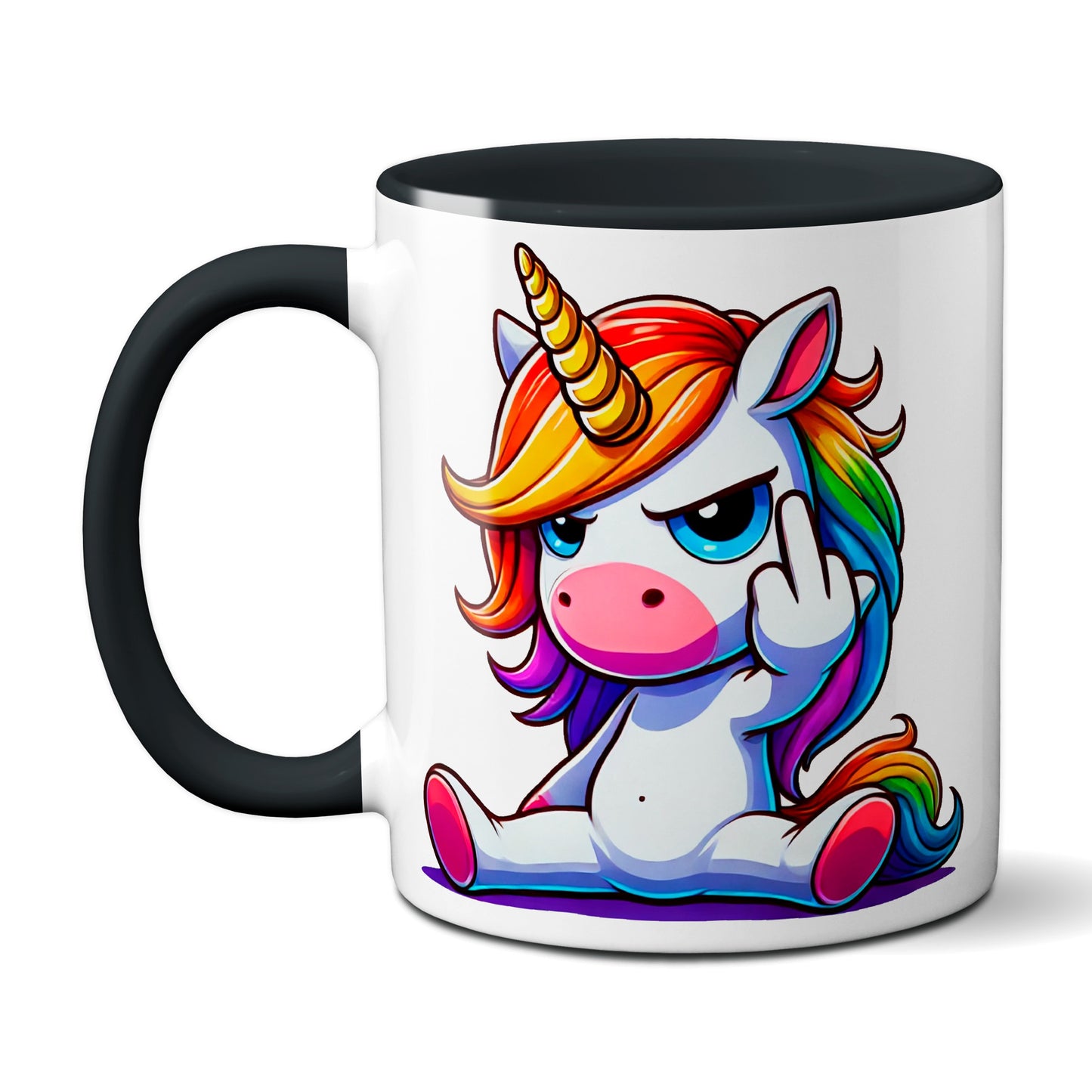 Einhorn mit Mittelfinger - Tasse - Kaffeebecher (Schwarz)