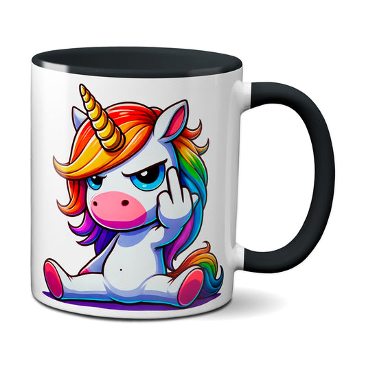 Einhorn mit Mittelfinger - Tasse - Kaffeebecher (Schwarz)