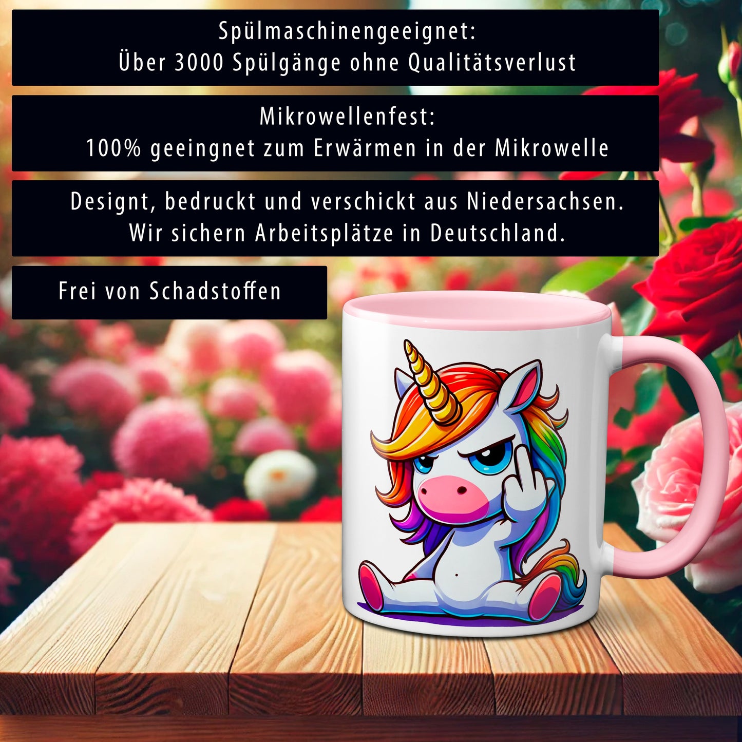 Einhorn mit Mittelfinger - Tasse - Kaffeebecher (rosa)