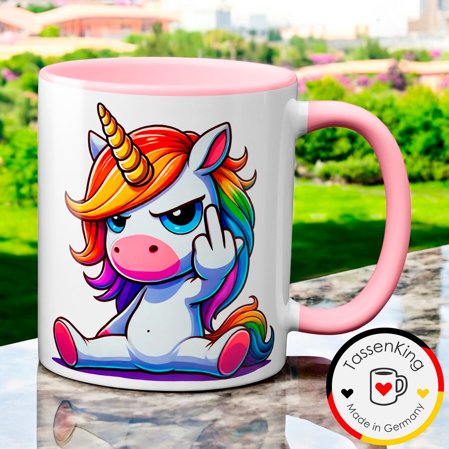 Einhorn mit Mittelfinger - Tasse - Kaffeebecher (rosa)