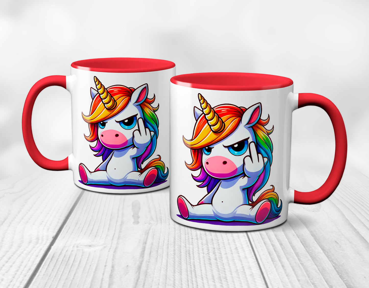 Einhorn mit Mittelfinger - Tasse - Kaffeebecher (rot)