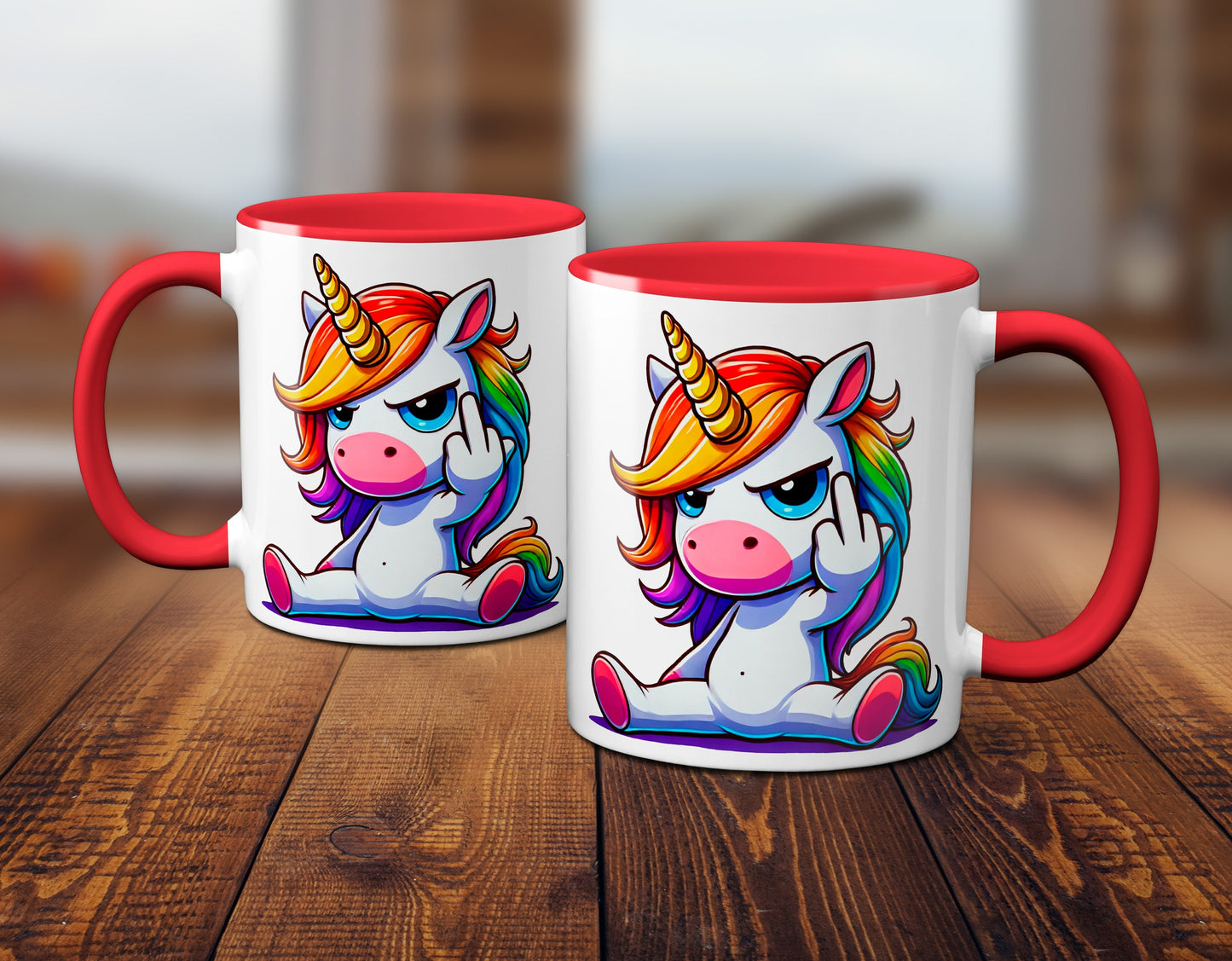 Einhorn mit Mittelfinger - Tasse - Kaffeebecher (rot)