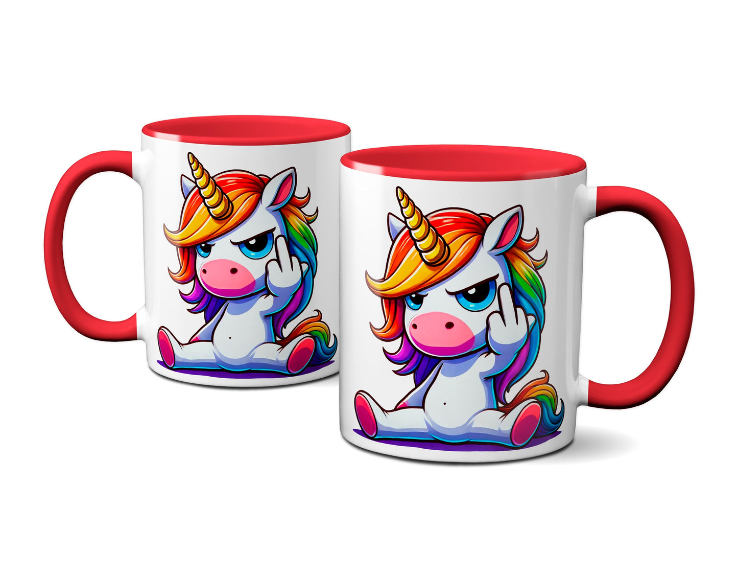 Einhorn mit Mittelfinger - Tasse - Kaffeebecher (rot)