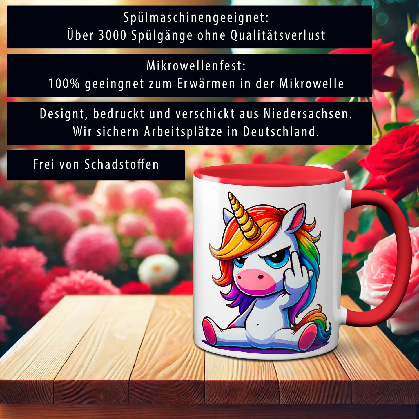Einhorn mit Mittelfinger - Tasse - Kaffeebecher (rot)