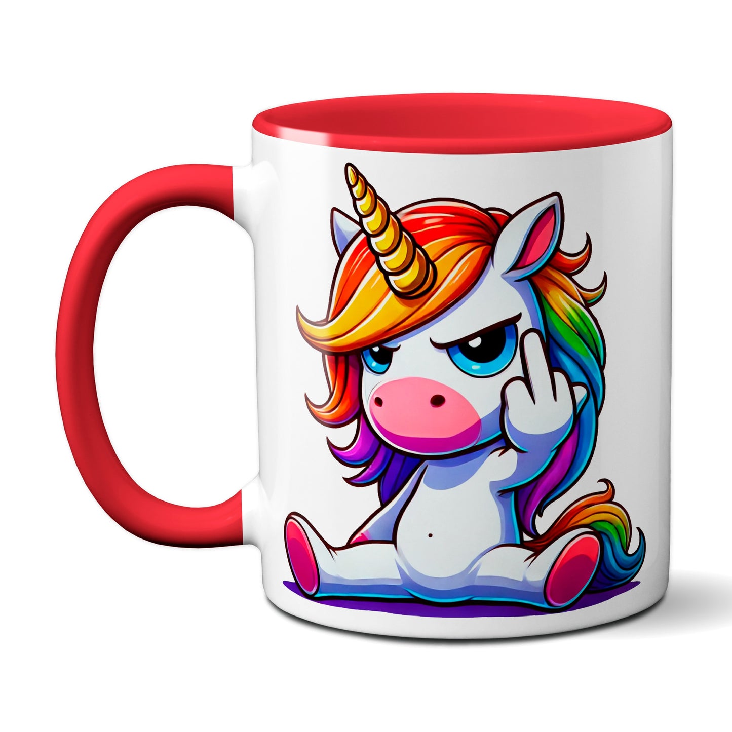 Einhorn mit Mittelfinger - Tasse - Kaffeebecher (rot)